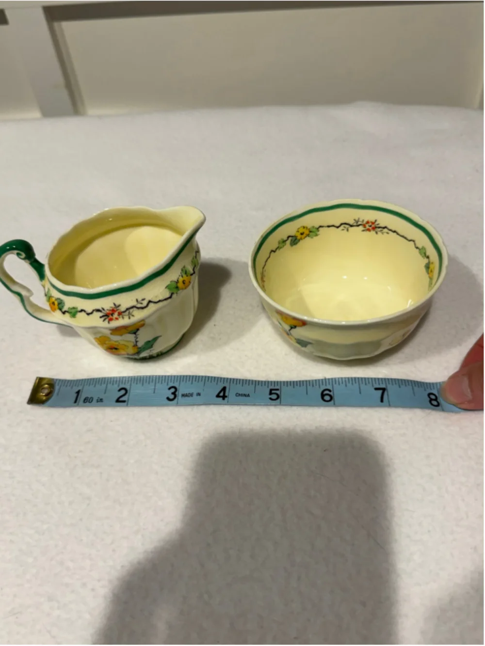 Vintage Crown Staffordshire Creamer & Sugar Bowl Set, One Size, Yellow and Green
